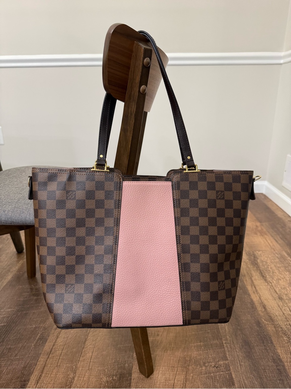 Louis Vuitton Damier Ebene Tote with Pink Center Panel - Picture 2 of 15